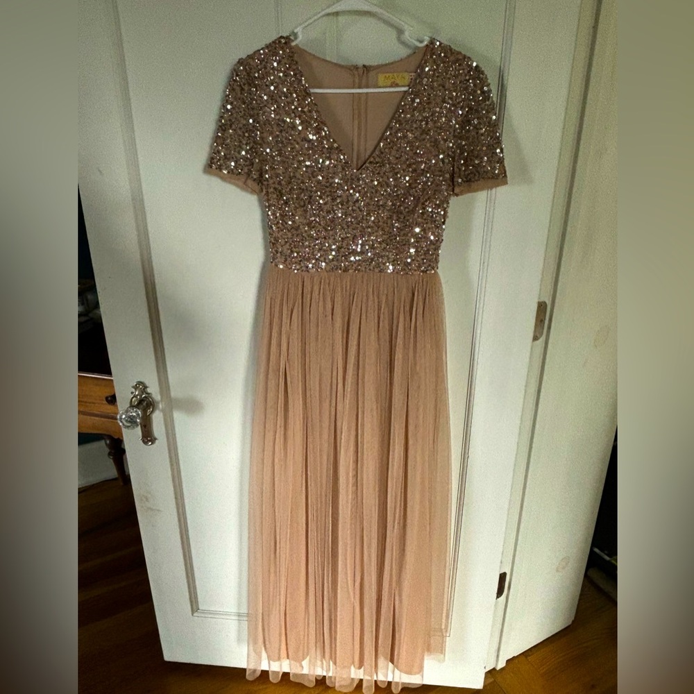 Rose gold bridesmaid dress. Size US 4 petite.